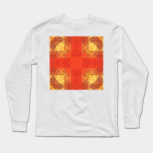 Mosaic Kaleidoscope Square Red and Yellow Long Sleeve T-Shirt